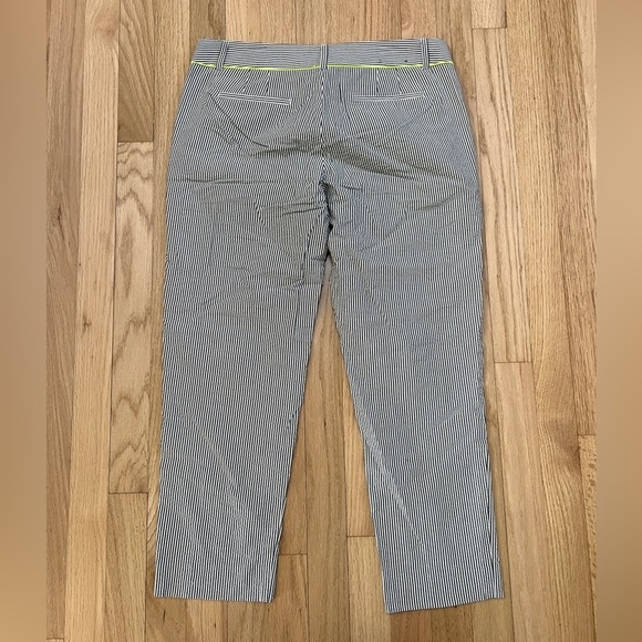 J Crew Women’s Gray Cream seersucker Striped skimmer pant city fit Neon Trim 6 - Picture 5 of 7